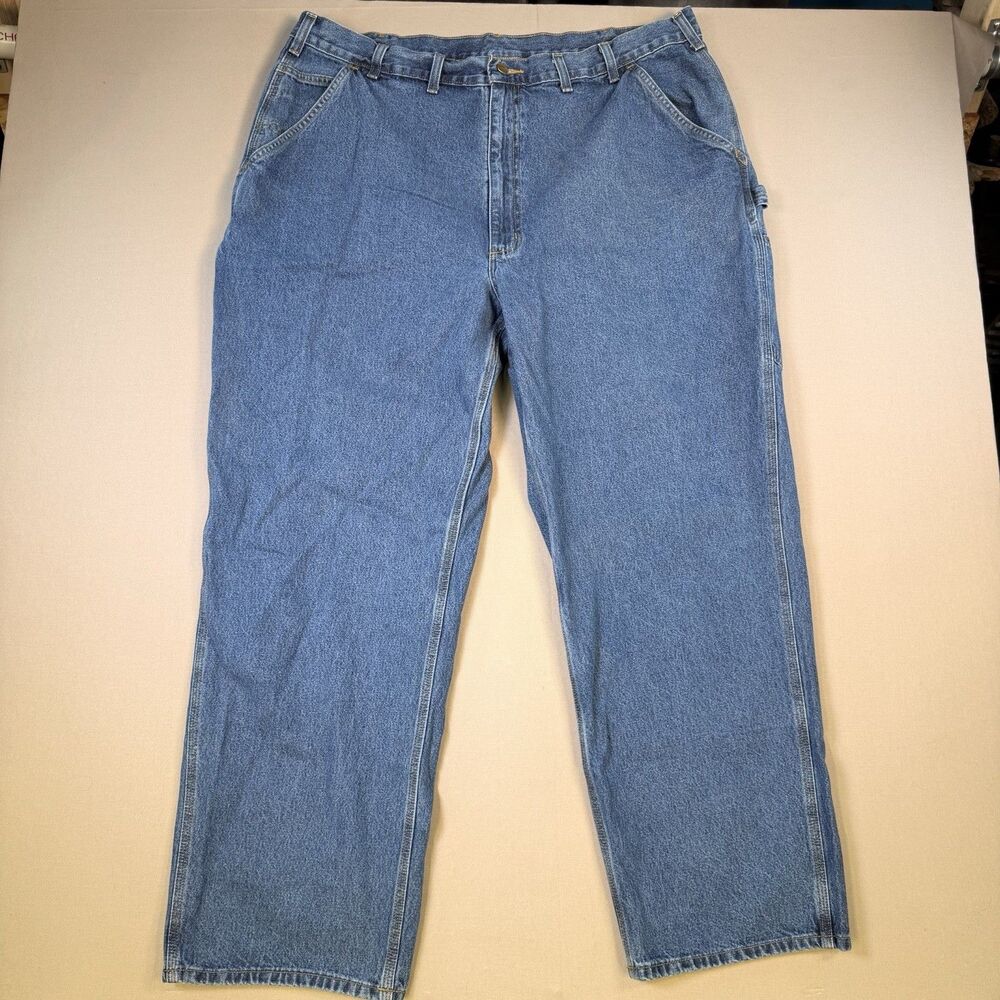 Carhartt Work Dungaree Jeans Mens 44x32 Blue Loose Original Fit Denim B13 DST